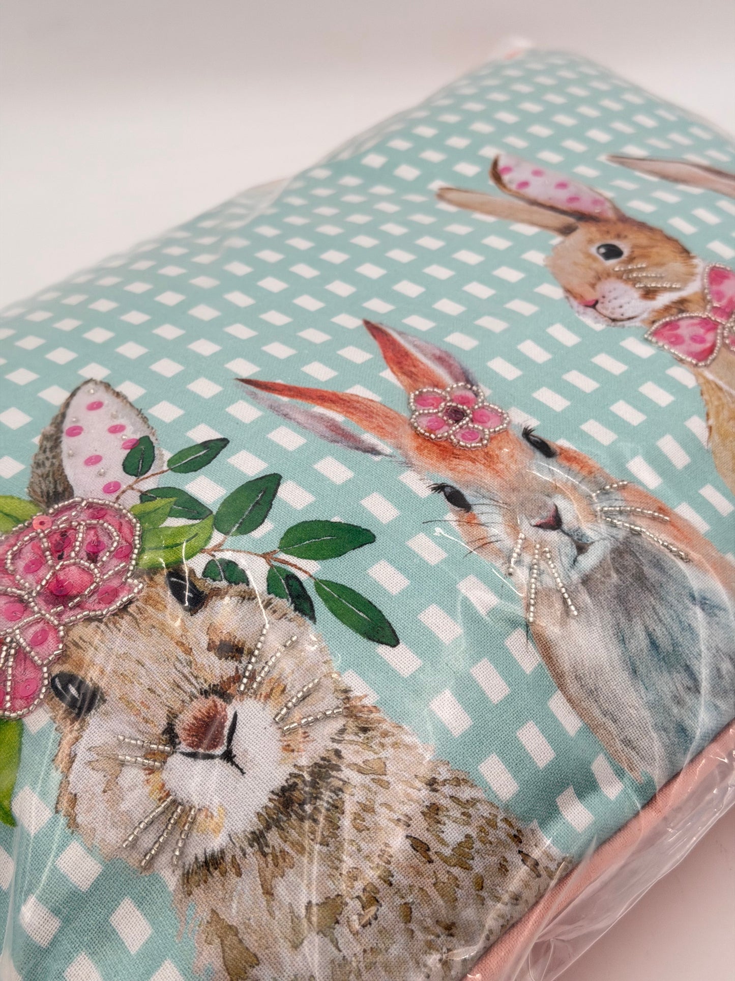 Mars & More Dekokissen 4 Osterhasen Pailletten blau rosa