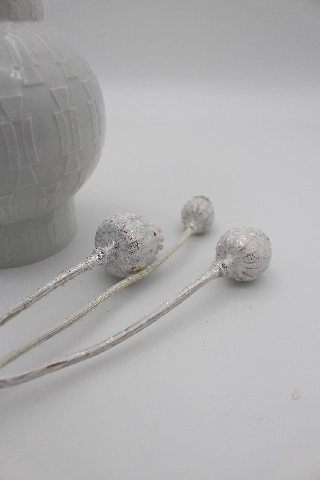 Mohnkapsel weiß Glitzer 3 Stück