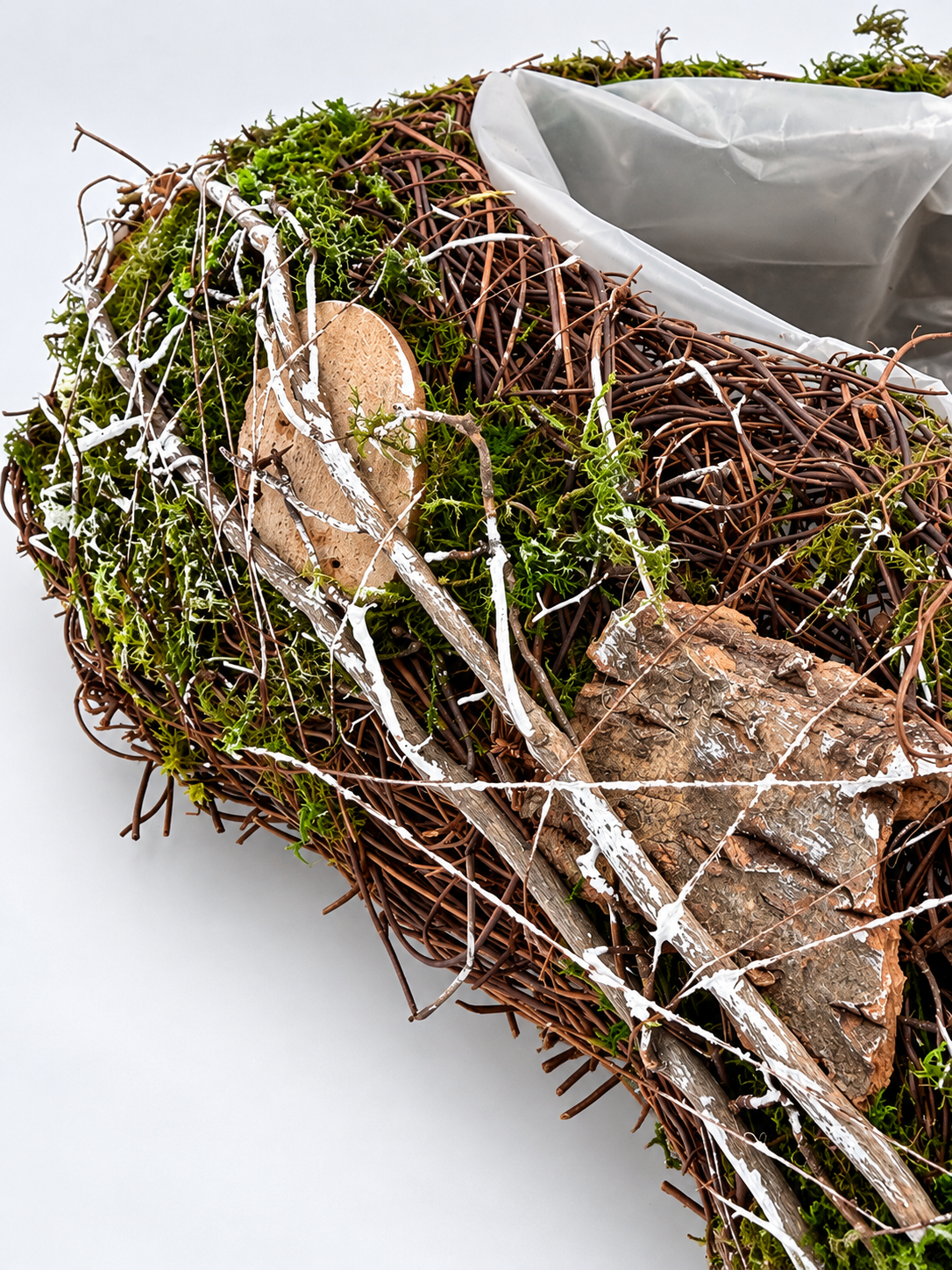 Natur-Pflanzgefäß Herz Rund mit Moos & Rinde Grabschmuck Gedenktage