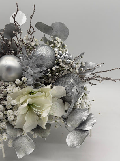 Advent Strauß Kunstblumen Trockenblumen weiß silber