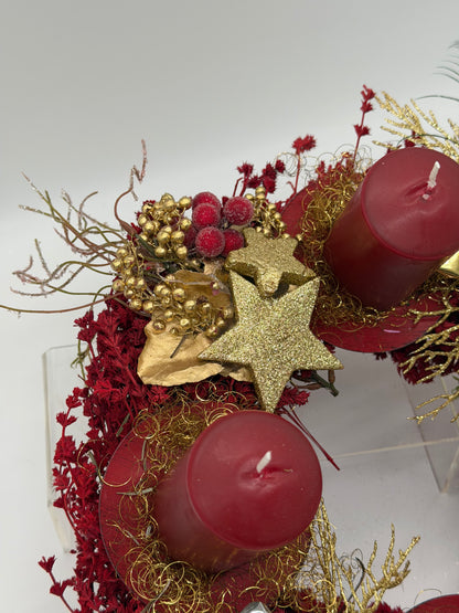 Adventskranz haltbar rot gold Pfauen 30 cm