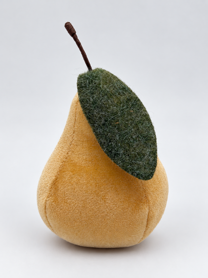 Deko-Birne aus Samt mit Filzblatt 16 cm Obst Herbstdeko in Beige, Gelb & Altrosa