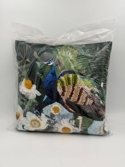 Mars & More Dekokissen Vogel Pfau dunkeblau dunkelgrün