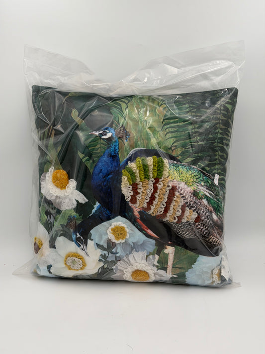 Mars & More Dekokissen Vogel Pfau dunkeblau dunkelgrün