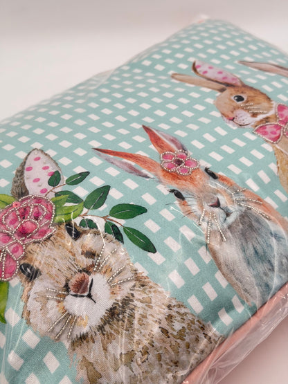 Mars & More Dekokissen 4 Osterhasen Pailletten blau rosa