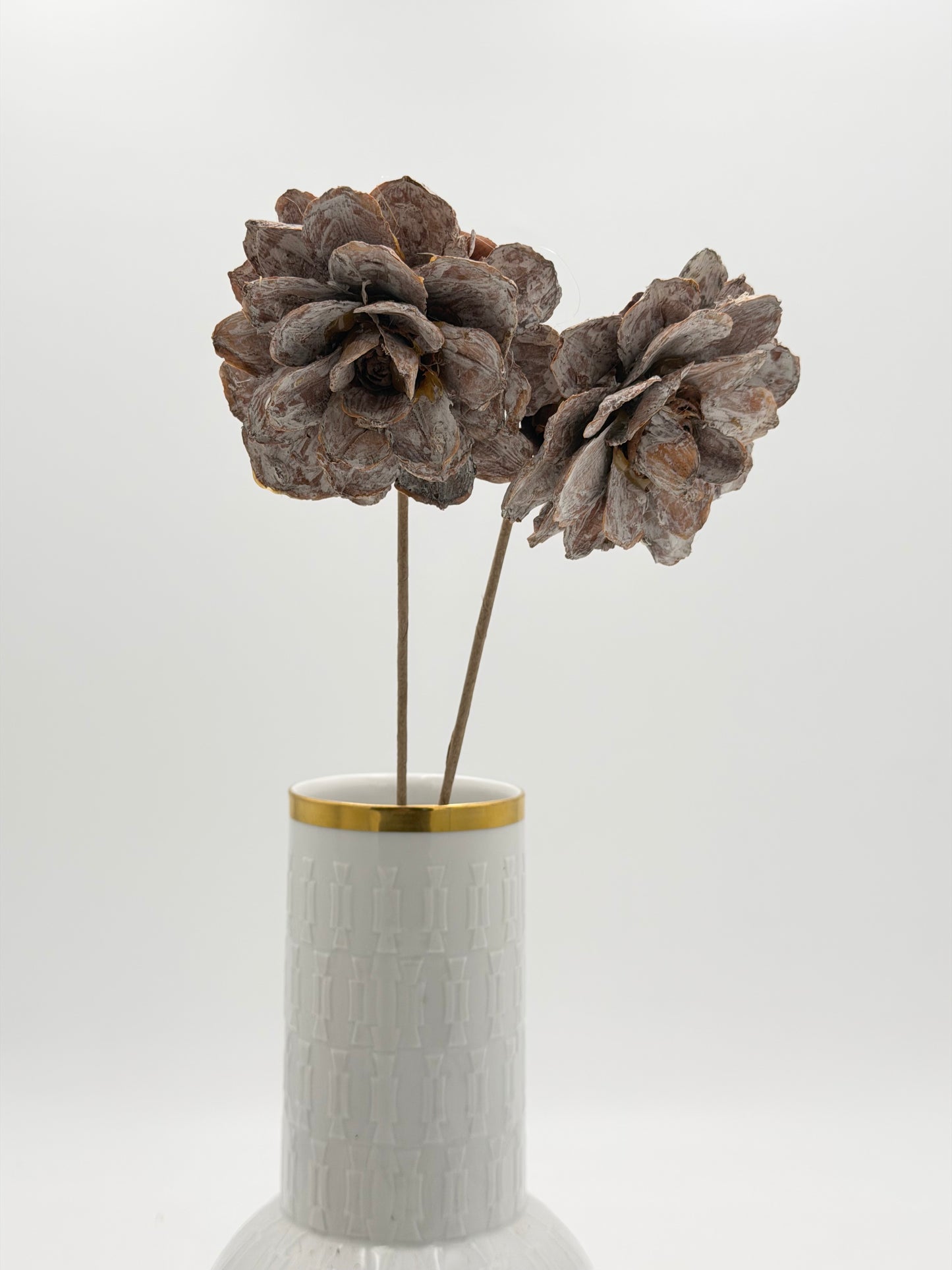 Pinienrose groß am Stiel braun Natur  washed 2 Stück