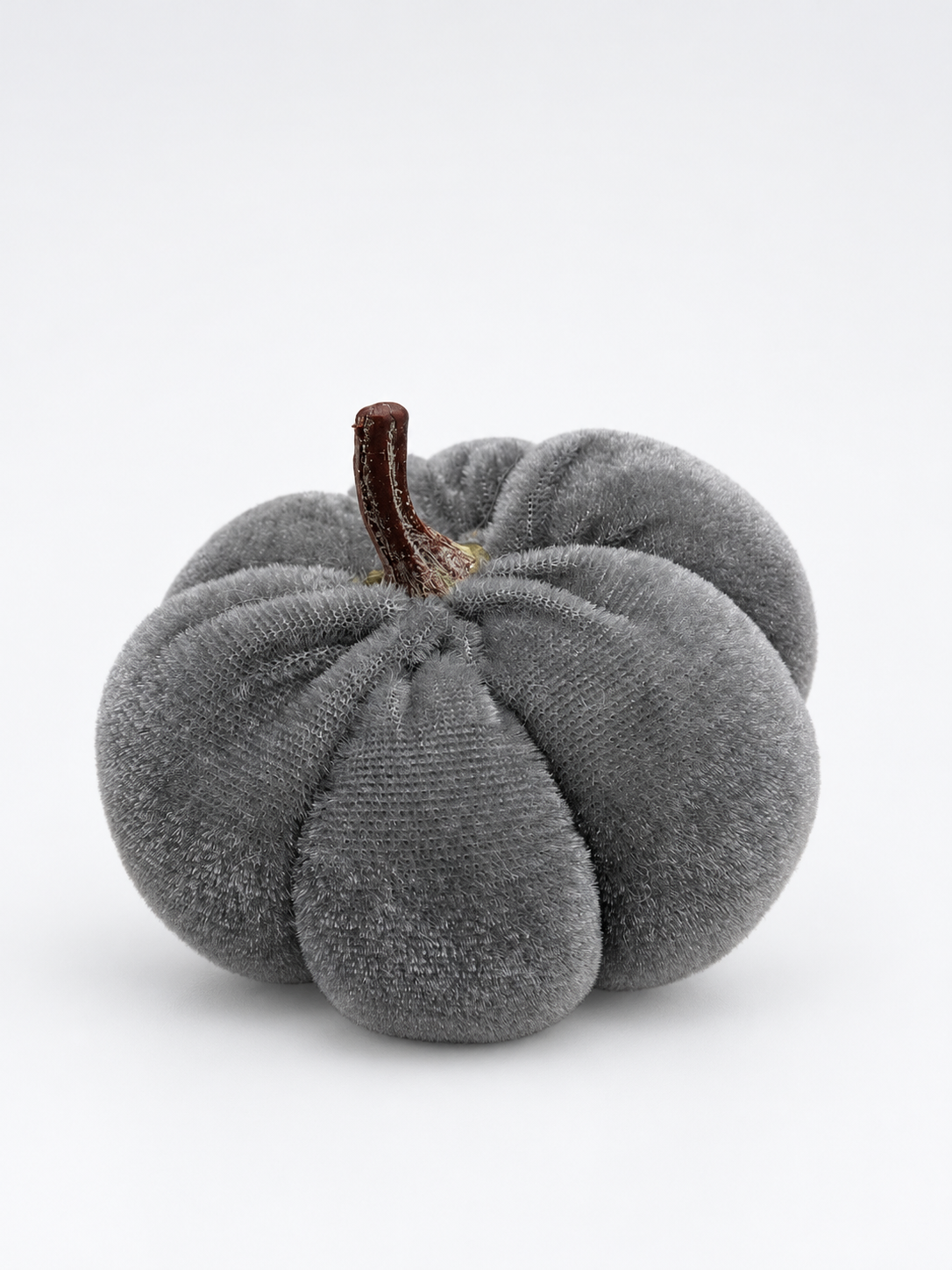 Kleiner Deko-Kürbis aus Samt 7 cm Creme, Grau & Anthrazit