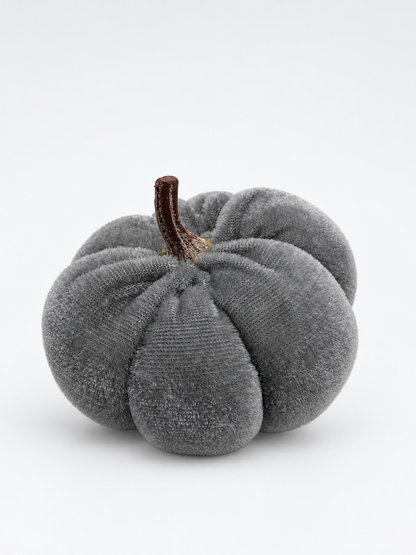 Kleiner Deko-Kürbis aus Samt 7 cm Creme, Grau & Anthrazit