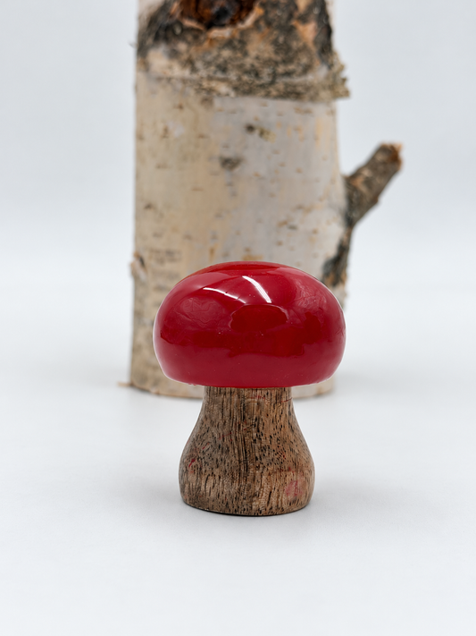 Mini Deko-Pilz aus Mangoholz Rot/Natur 5 cm