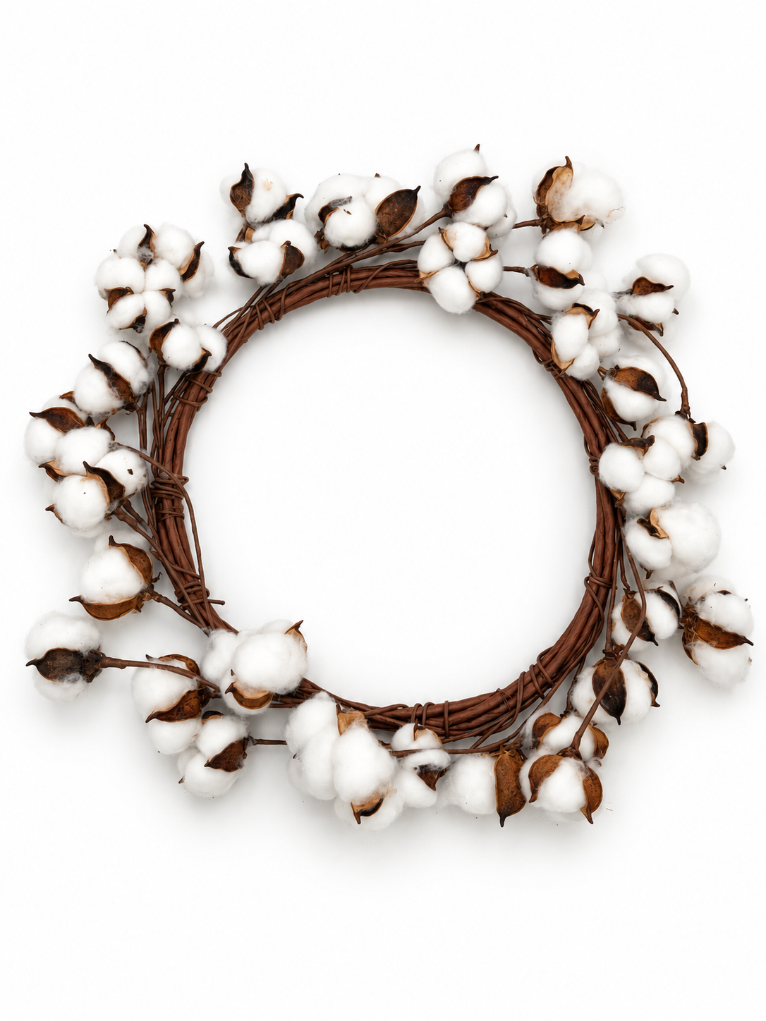 Künstlicher Dekokranz mit weißen Baumwollblüten Weiß/Braun Ø ca. 50 cm