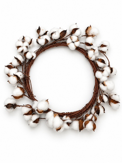 Künstlicher Dekokranz mit weißen Baumwollblüten Weiß/Braun Ø ca. 50 cm