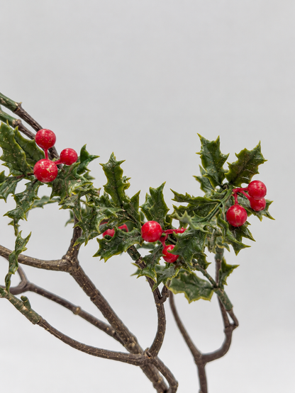 Künstlicher Ilex-Zweig mit roten Beeren Glitzer Stechpalme Weihnachtszweig 80 cm