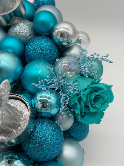 Adventskranz haltbar blau türkis Kugeln 30 cm