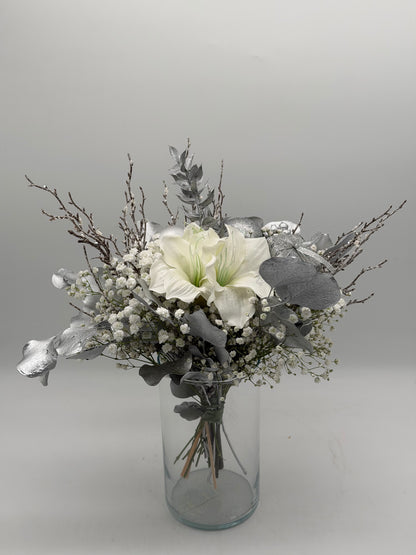 Advent Strauß Kunstblumen Trockenblumen weiß silber