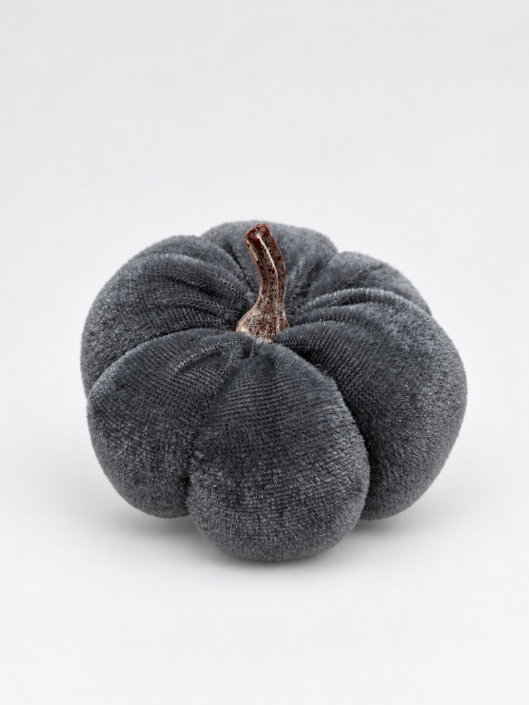 Kleiner Deko-Kürbis aus Samt 7 cm Creme, Grau & Anthrazit