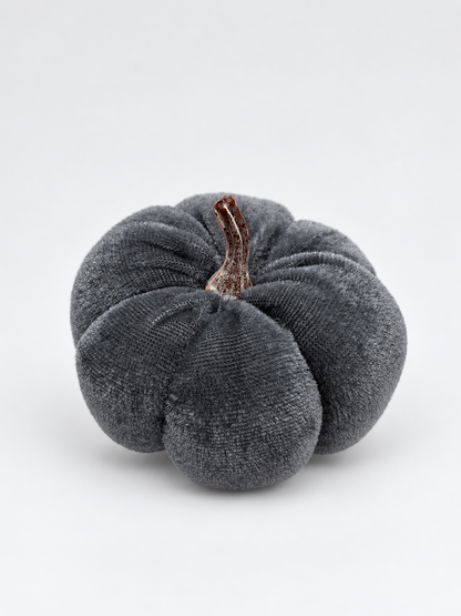 Kleiner Deko-Kürbis aus Samt 7 cm Creme, Grau & Anthrazit