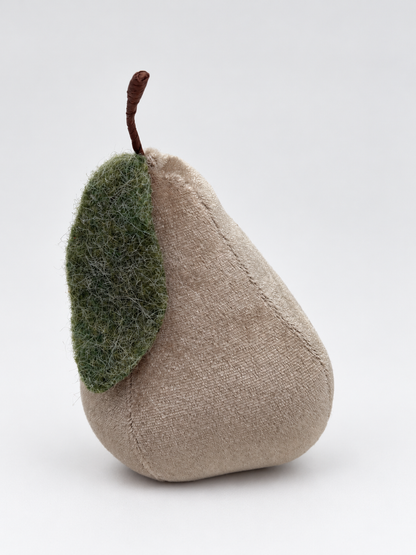 Deko-Birne aus Samt mit Filzblatt 16 cm Obst Herbstdeko in Beige, Gelb & Altrosa