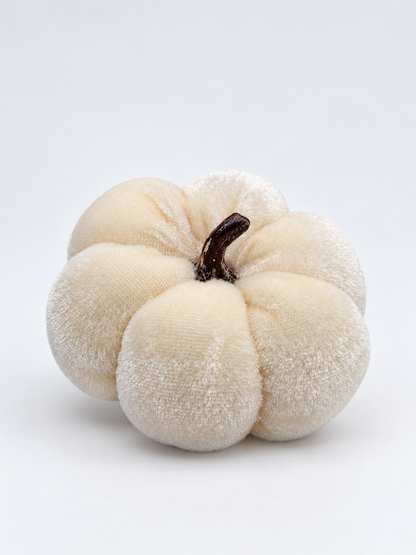 Kleiner Deko-Kürbis aus Samt 7 cm Creme, Grau & Anthrazit
