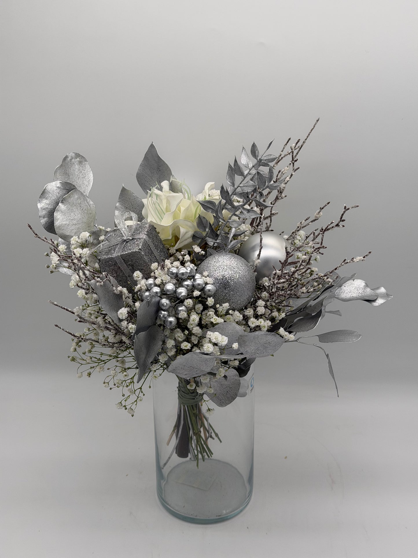 Advent Strauß Kunstblumen Trockenblumen weiß silber