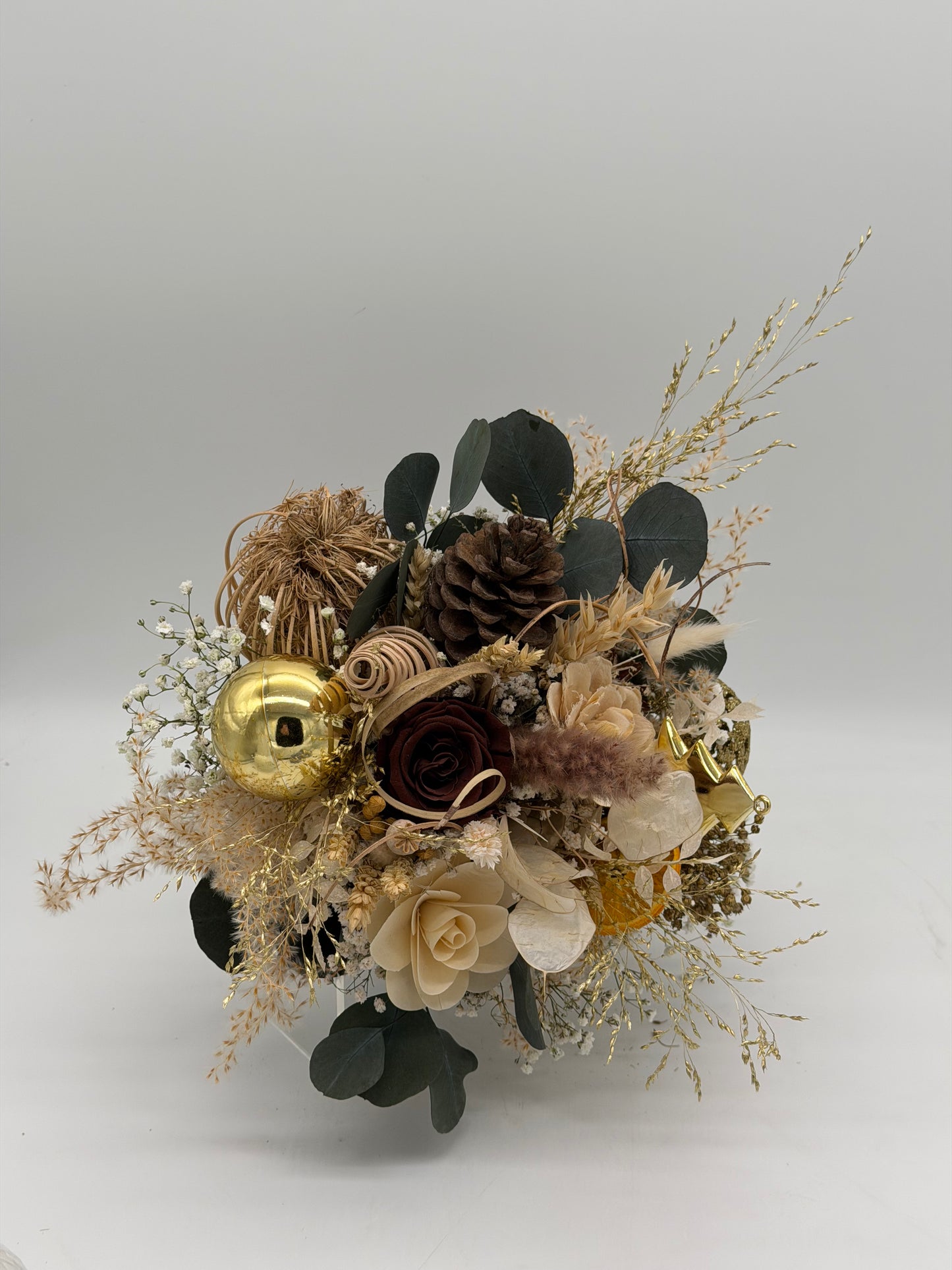 Advent Strauß Trockenblumen natur gold