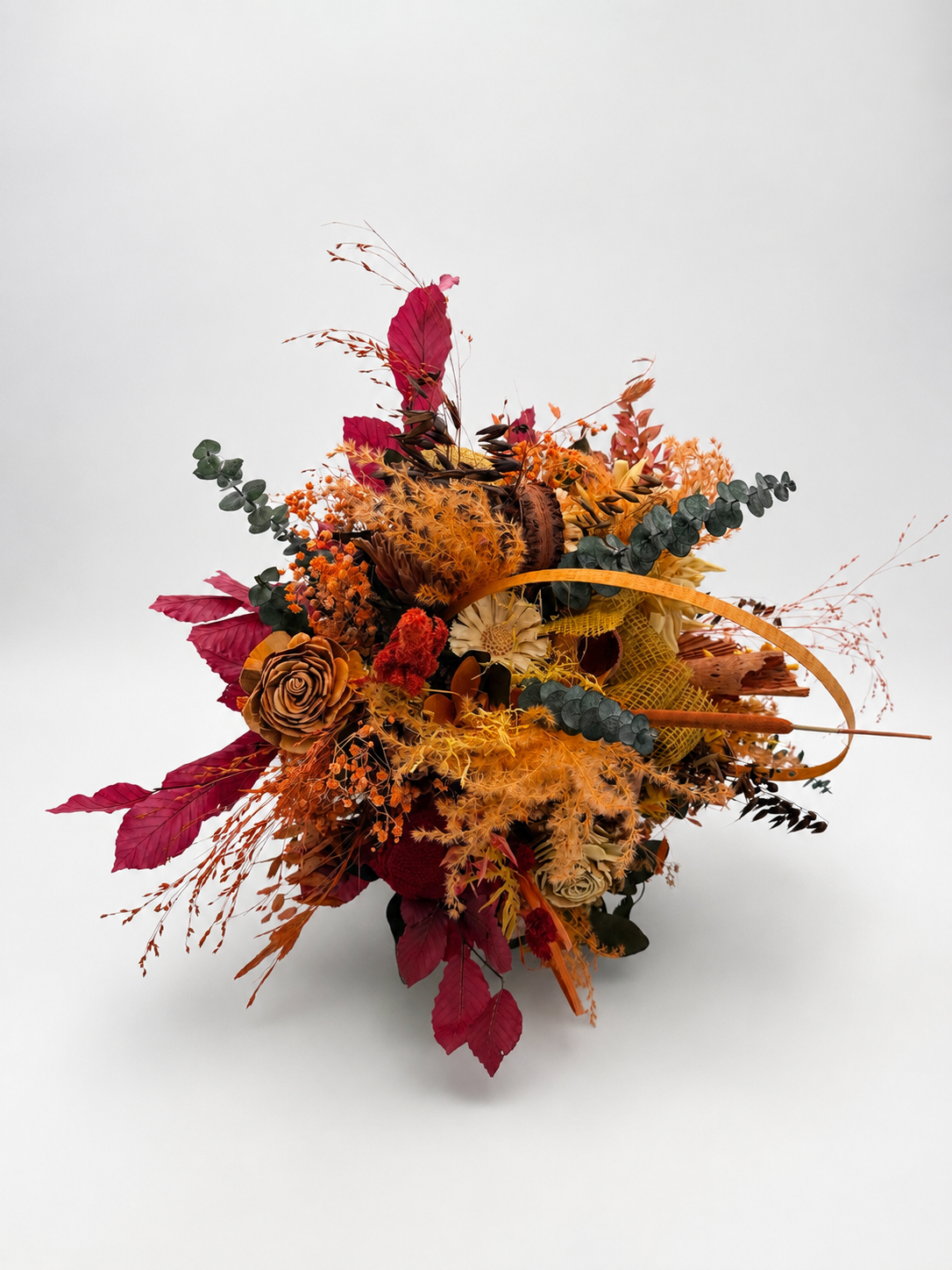 Trockenblumenstrauß „Herbstzauber“ - Orange, Bordeaux & Natur ca. 60 cm