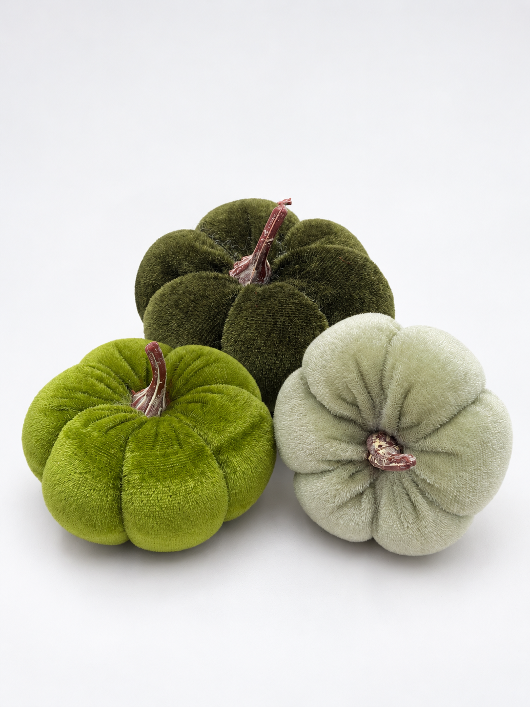 Kleiner Deko-Kürbis aus Samt 7 cm Mint, Grün & Dunkelgrün