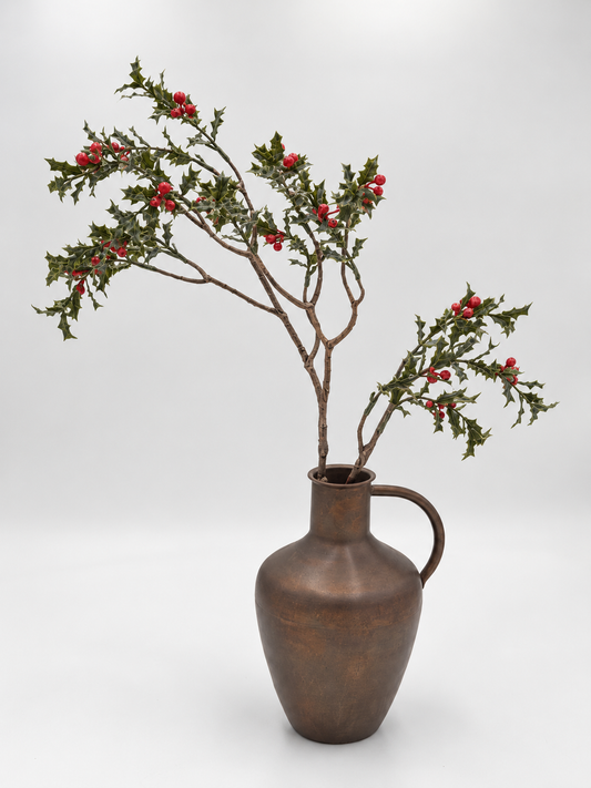 Künstlicher Ilex-Zweig mit roten Beeren Glitzer Stechpalme Weihnachtszweig 80 cm