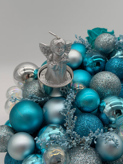 Adventskranz haltbar blau türkis Kugeln 30 cm