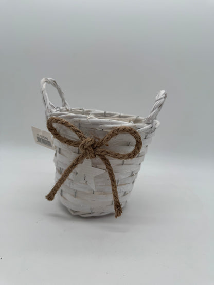 Weißer Pflanzkorb mit Jute Schleife und weißem Stern 18 cm