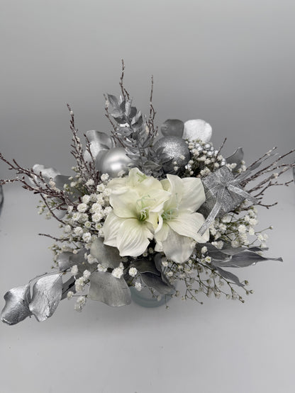 Advent Strauß Kunstblumen Trockenblumen weiß silber