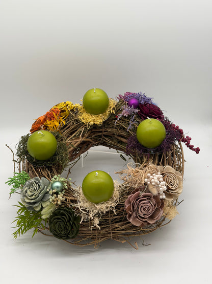 Adventskranz haltbar Weidekranz bunt 40 cm