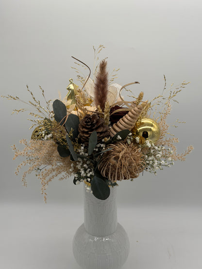 Advent Strauß Trockenblumen natur gold