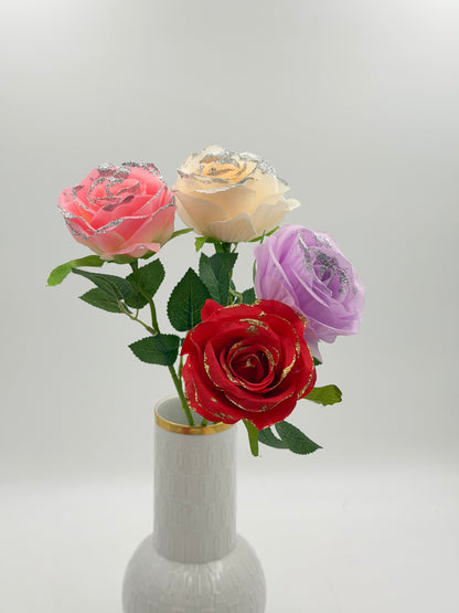 Rose mit Glitzer 48 cm 1 Stück