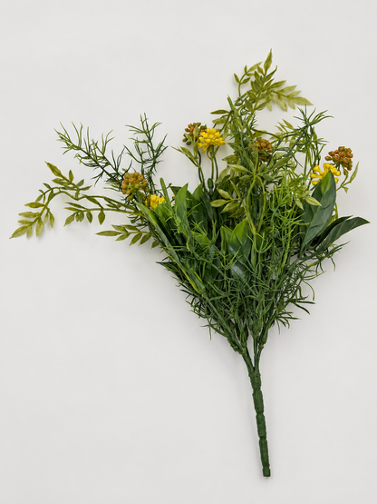 Künstlicher Blätterbusch mit Blüten 35 cm Grün-Gelb
