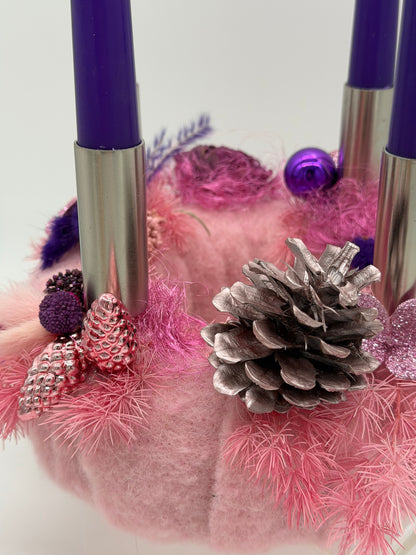 Adventskranz haltbar rosa lila Wolle 20 cm