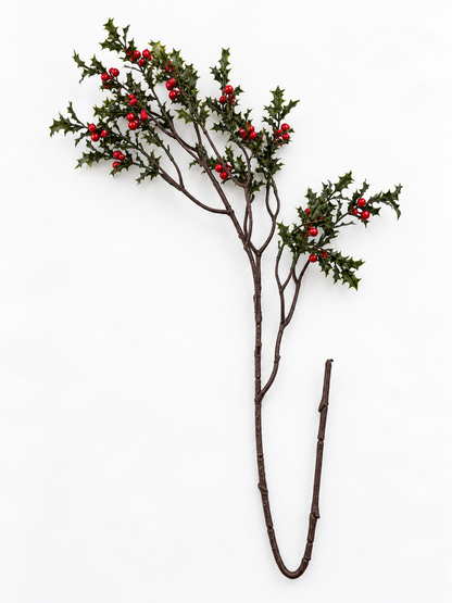 Künstlicher Ilex-Zweig mit roten Beeren Glitzer Stechpalme Weihnachtszweig 80 cm