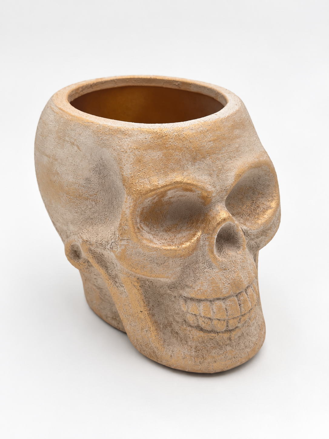 Keramik-Übertopf Totenkopf Halloween natur/champagner mit Goldschimmer Ø 14,5 cm