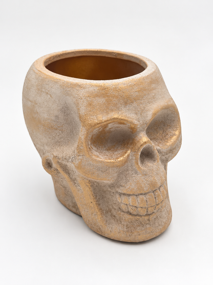 Keramik-Übertopf Totenkopf Halloween natur/champagner mit Goldschimmer Ø 14,5 cm