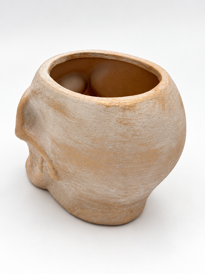 Keramik-Übertopf Totenkopf Halloween natur/champagner mit Goldschimmer Ø 14,5 cm