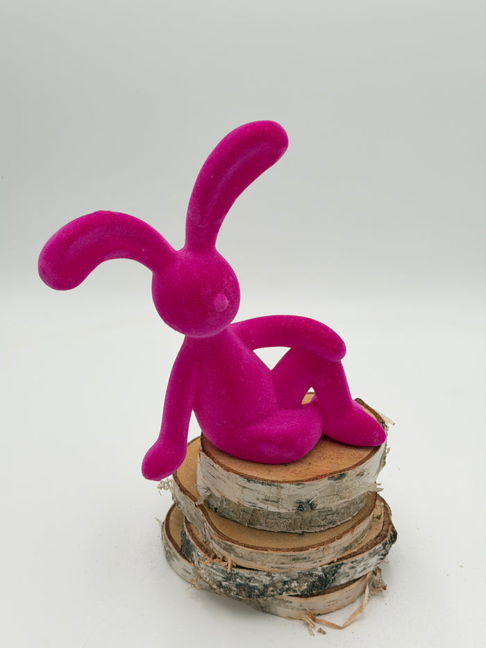Hase sitzend pink beflockt Ostern Frühling 20 cm
