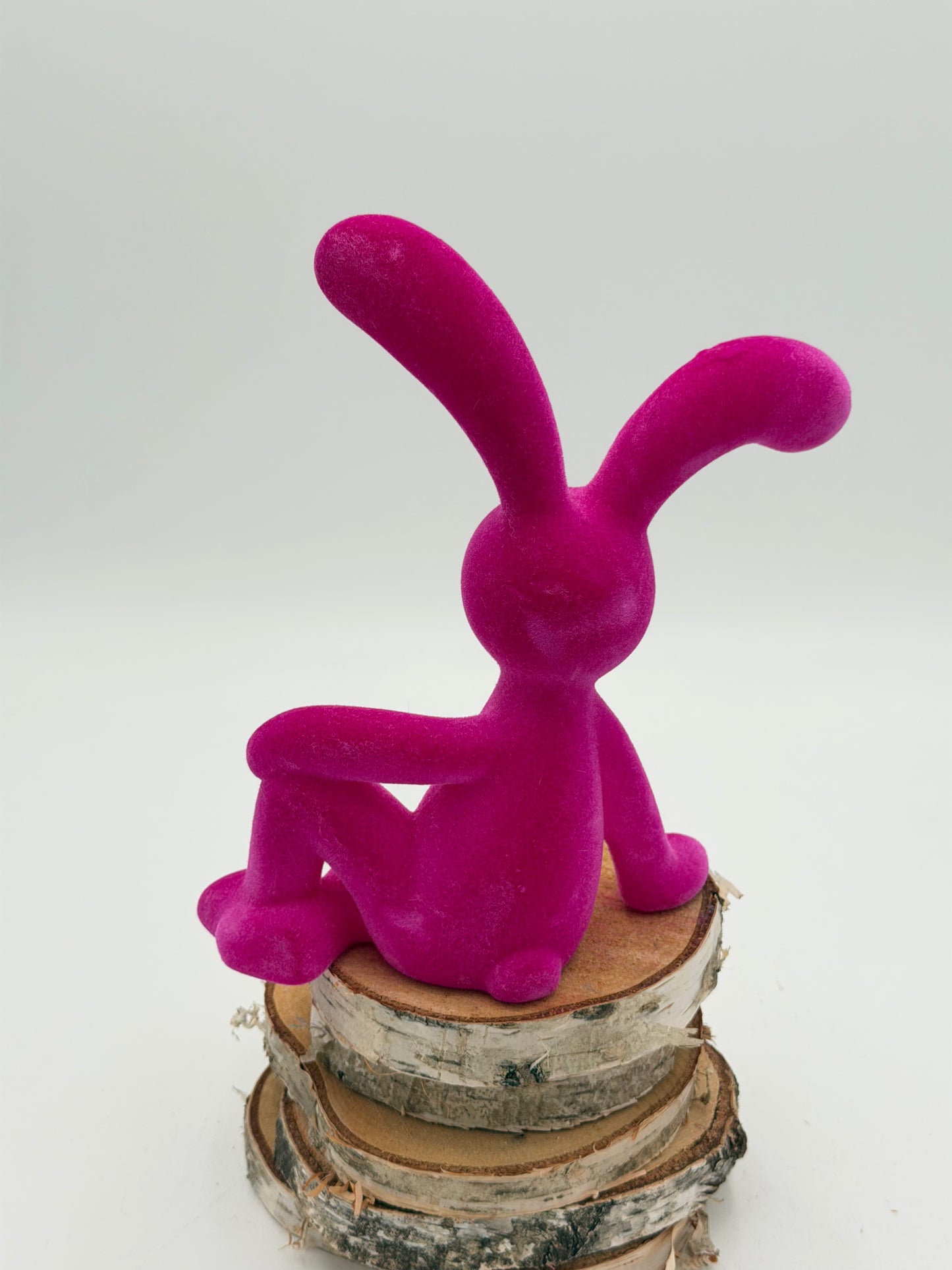 Hase sitzend pink beflockt Ostern Frühling 20 cm