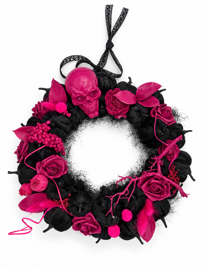 Halloween-Kranz „Pink Skull“ Schwarz & Pink Ø 30 cm