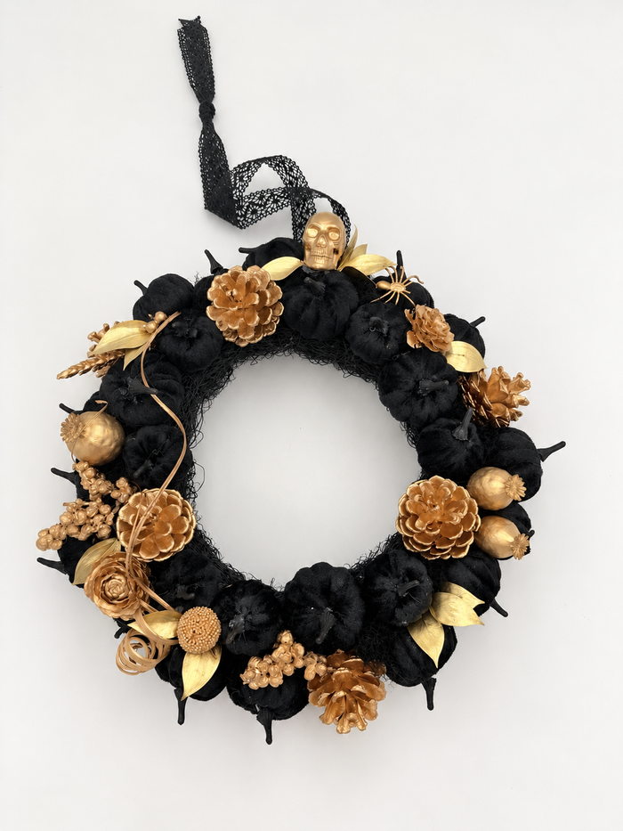 Halloween-Kranz „Golden Skull“ Schwarz & Gold Ø 30 cm