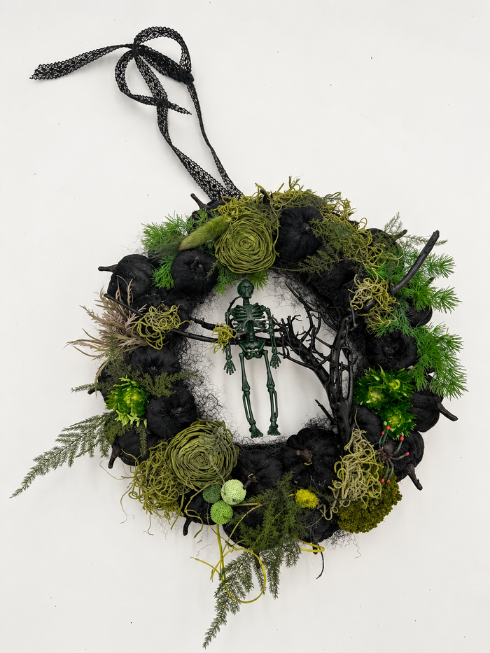 Halloween-Kranz „Dark Forest“ Schwarz & Grün mit Skelett Ø 30 cm