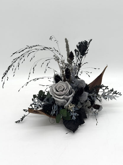 Schiffchen mit Infinity Rose schwarz grau
