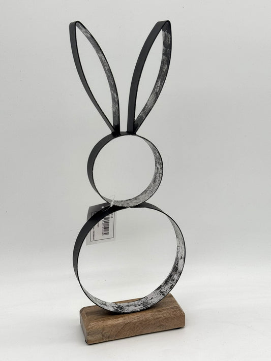 Osterhase Metall mit Holz Standfuß 37 cm