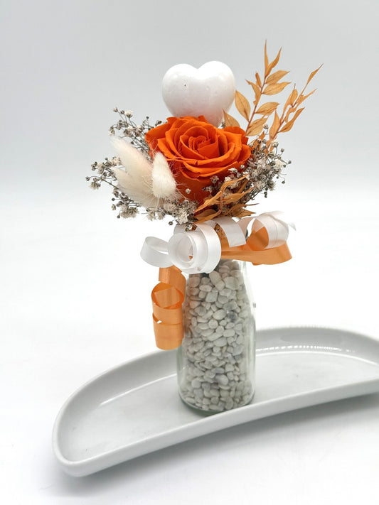 SET - Kleine Glasvase mit Deko orange