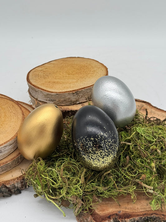 Osterei Gänseei schwarz gold silber 1 Stück