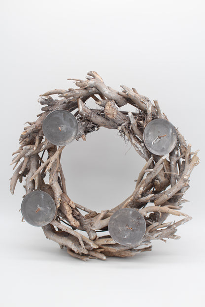Kranz mit Kerzenhaltern Holz Natur hell 36 cm