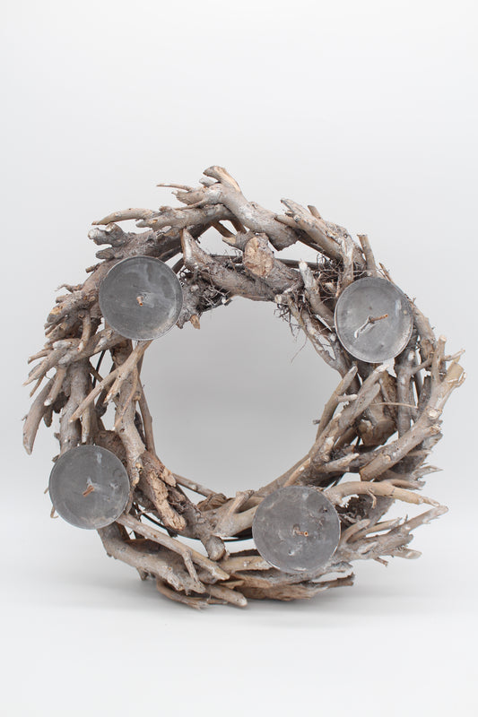Kranz mit Kerzenhaltern Holz Natur hell 36 cm